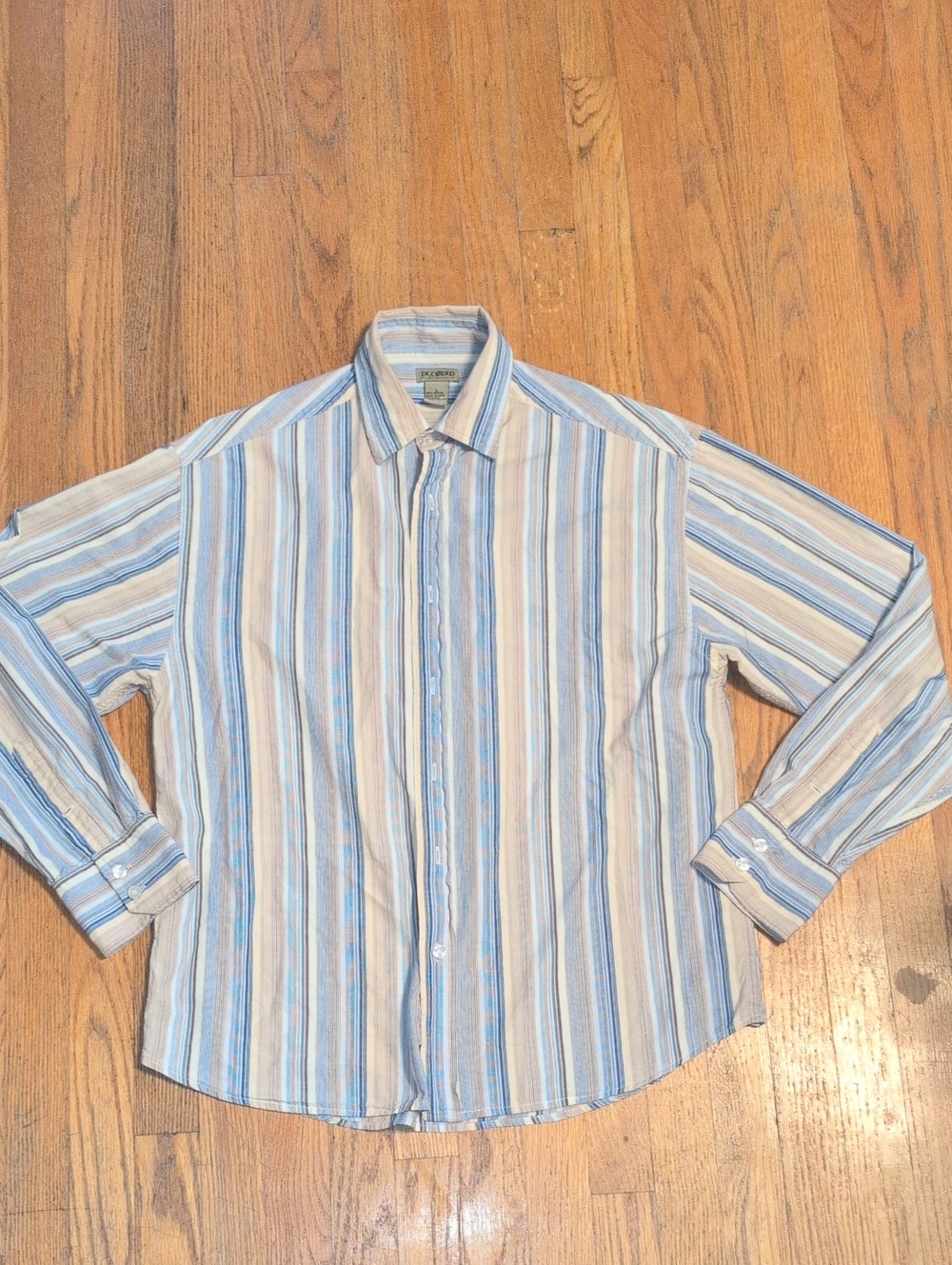Men's Striped Casual Button-Down Shirt in Blue & White